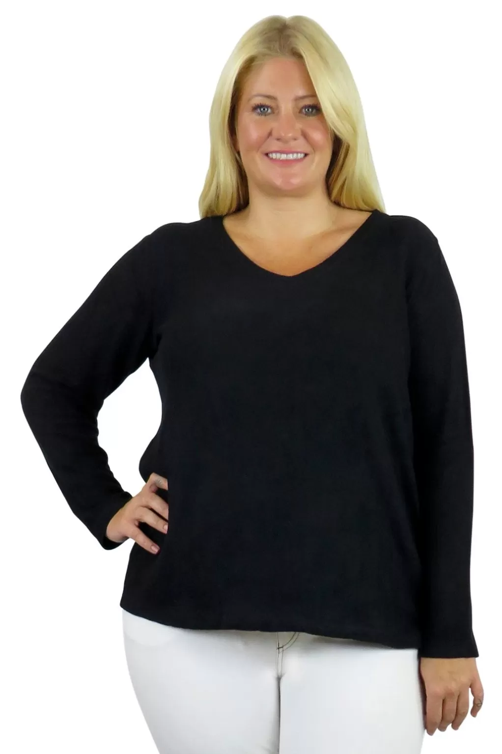 La Cera™ V-Neck Comfort Collection Long Sleeve Top - Plus Size