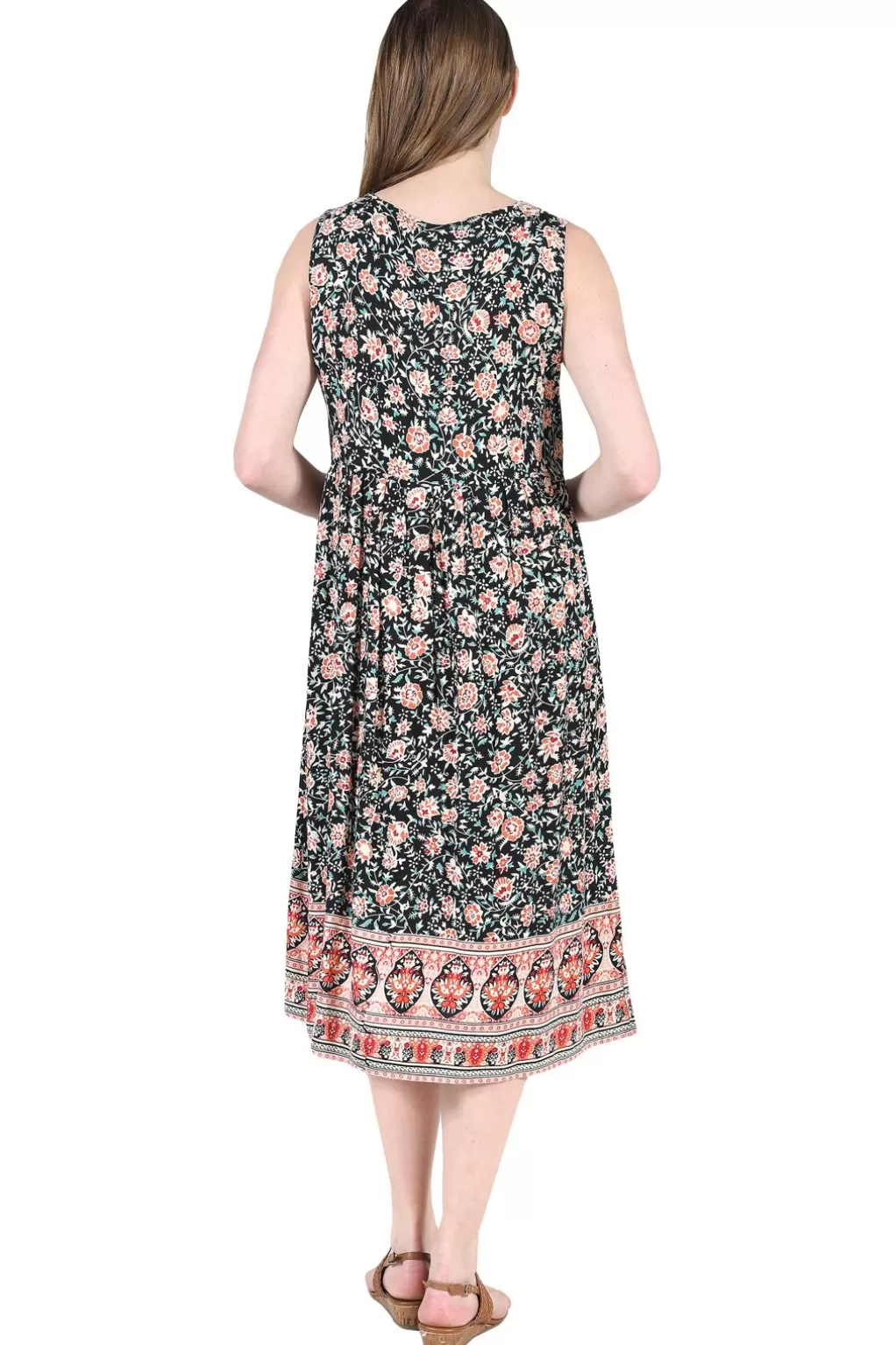 La Cera™ V-Neckline Empire Waist Border Print Dress - Plus Size