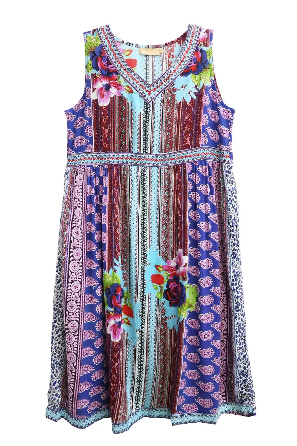 La Cera™ V-Neckline Empire Waist Border Print Dress - Plus Size